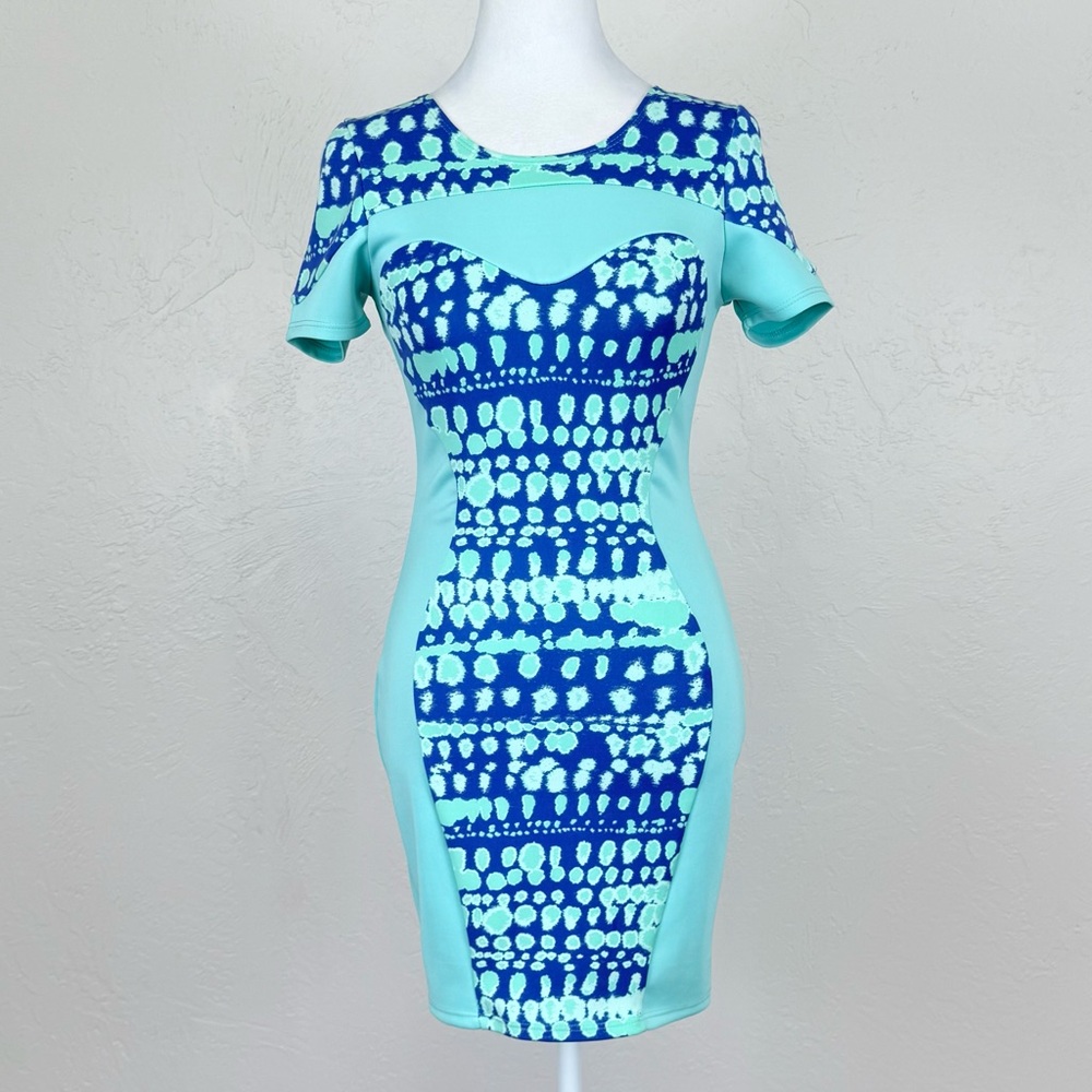 Nasty Gal Wave Crush Open Back Mini Dress Aqua / Turquoise Blue Tie Dye Scuba S - Picture 13 of 16